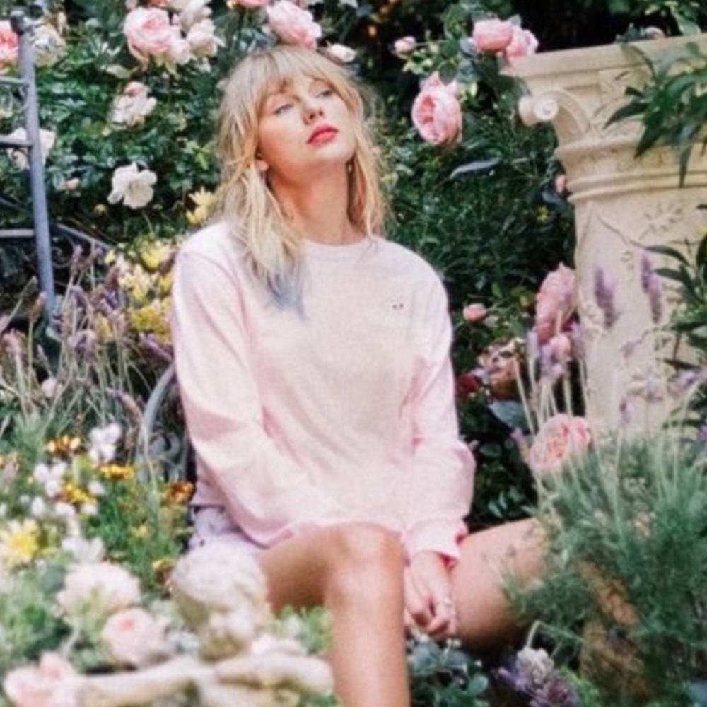Taylor Swift Pink Long Sleeve Crop Top with Swan Graphic - Picture 2 of 2